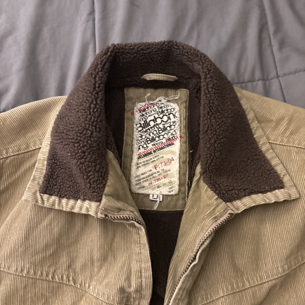 Y2K Billabong Jacket Beige Corduroy Zip Bomber Sherpa Lined Men's Large - Picture 8 of 10